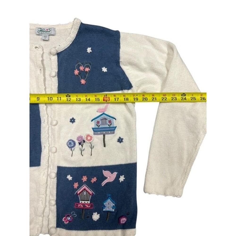 Vintage Haband Embroidered Floral Birds Button Up Cardigan Sweater Size Medium - Picture 7 of 7